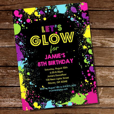 glow birthday party invitations|glow party invitations download print.